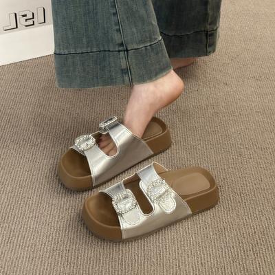 2025 Кристальные женские балетки Тапочки Модные сандалии на платформе Новая летняя обувь Повседневные пляжные шлепанцы Обувь для ходьбы