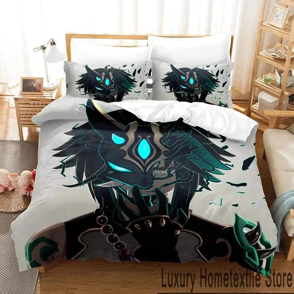3D Genshin Impact Xiao Anime Bedding Set Duvet Cover Bed Set Quilt Cover Pillowcase Comforter king Queen Size Boys Adult Bedding Tool