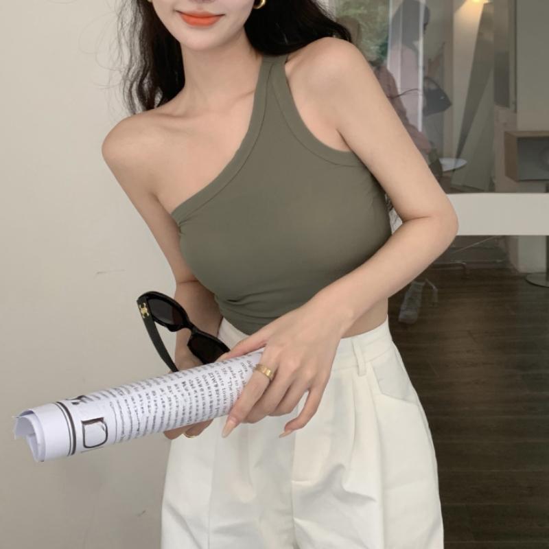 Летний женский топ с диагональными плечами, универсальный топ с открытым пупком, короткий топ