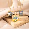Enamel Flower Oil Painting Pendant Necklace - Elegant Women's Fashion Statement Piece