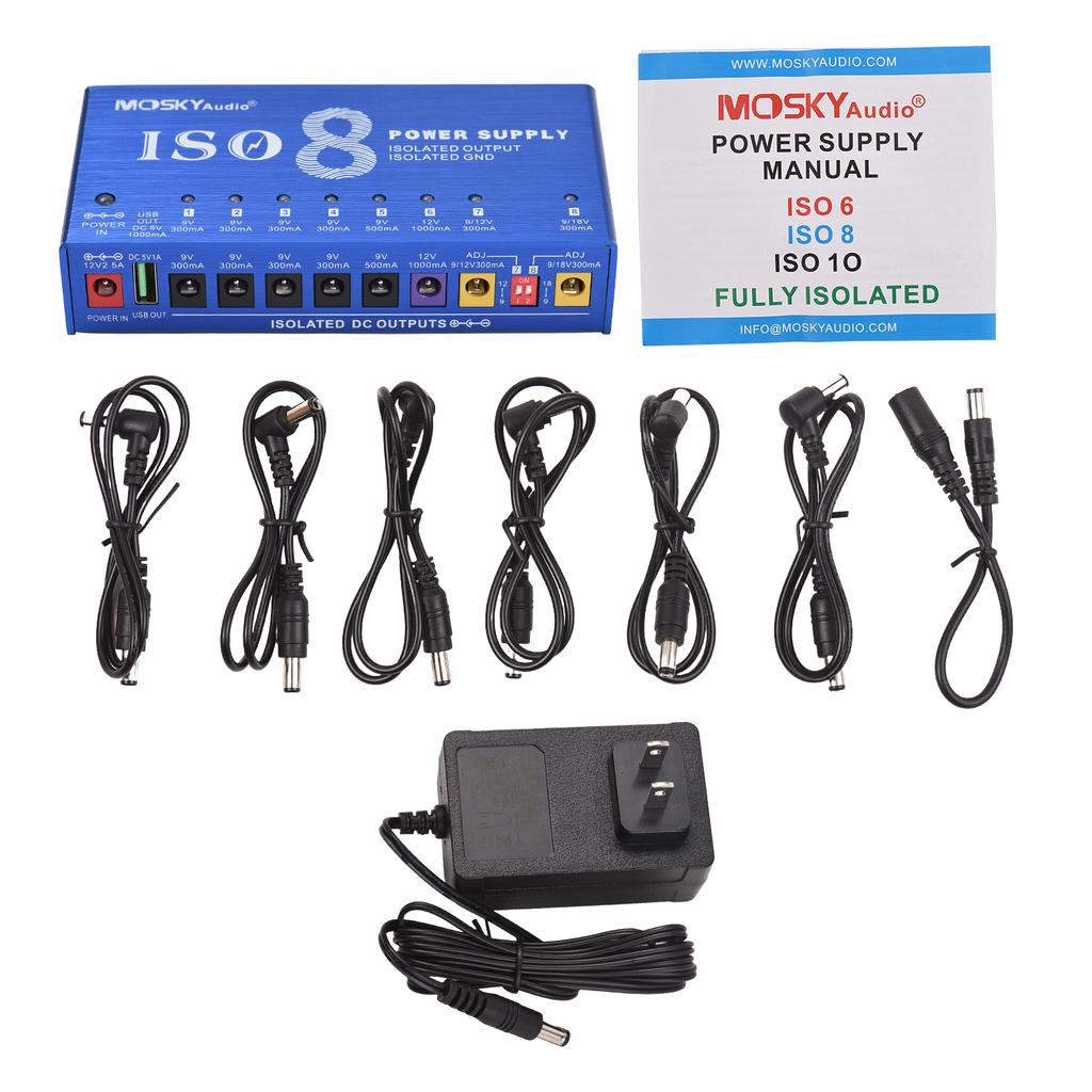 MOSKYAUDIO 9-Channel Musical Instrument Power Supply with Independent Short Circuit Protection LED