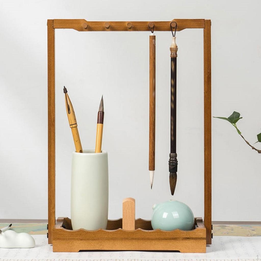 Wind Chime Stand Chinese Calligraphy Pen Holder Wooden Decor Desktop Accessory Windchime