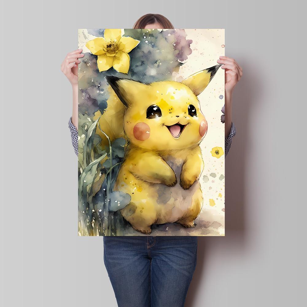 Watercolor Pokemon Decorative Paintings - Pikachu Eevee Squirtle Charmander Bulbasaur Anime Art for Home Wall Decor