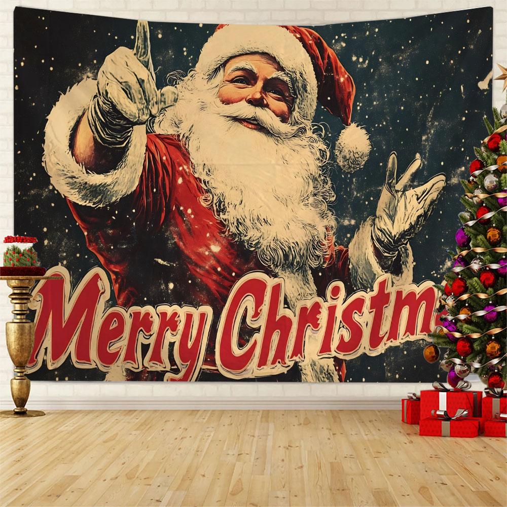 Vintage Santa Claus Printed Tapestry Home Hanging Painting Living Room Decoration Painting Studio Fabric Mural Festival Poster