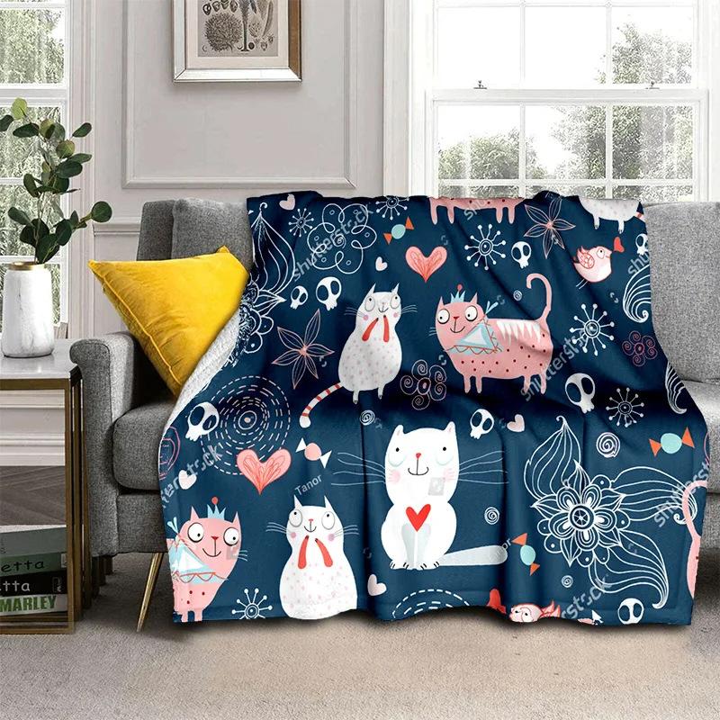 Cartoon Cat Flannel Comfortable Warm Blanket Children'S Gift Fluffy Soft Blanket Sofa Nap Portable Blanket