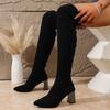 2025 Fall/Winter Over The Knee Boots Women's Thick Heel High Boots Autumn New Stretch Mid-Heel Women's Boots