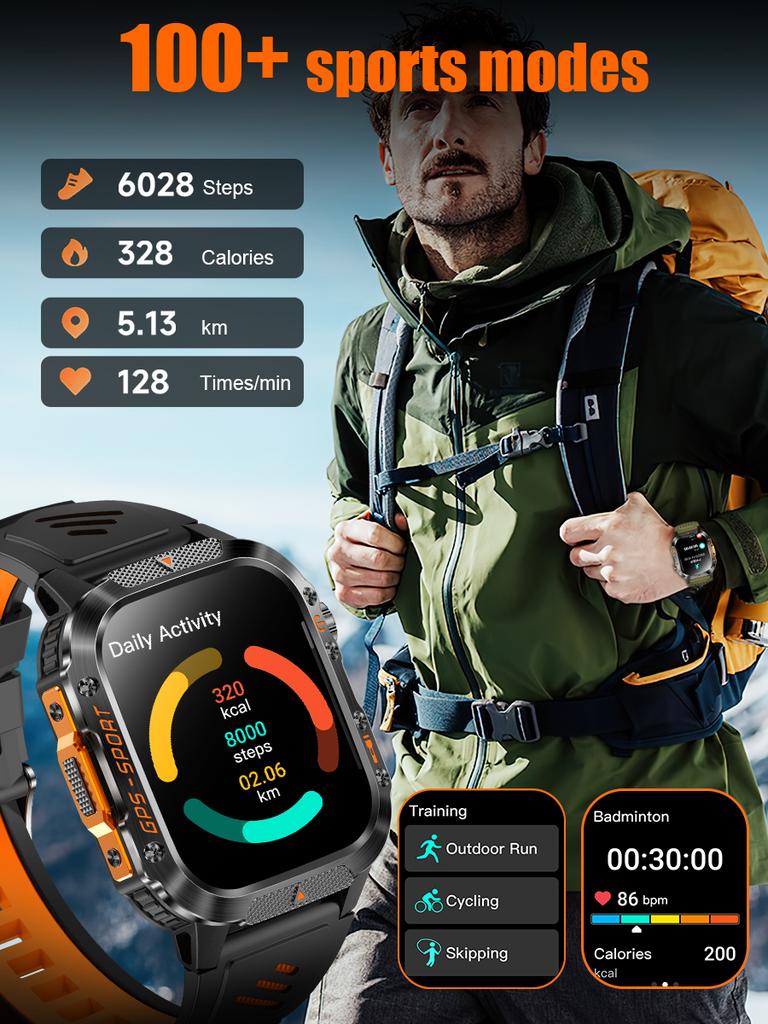 SACOSDING GPS Наручные смарт-часы для спорта с компасом, синий, Bluetooth-звонки, водонепроницаемые, фонарик, измерение пульса, напоминания о здоровье