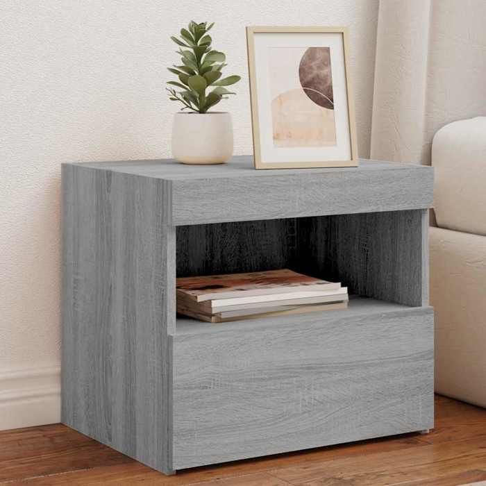 Table de chevet - Maison Exclusive - Sonoma gris - LED RVB réglables - 50x40x45 cm