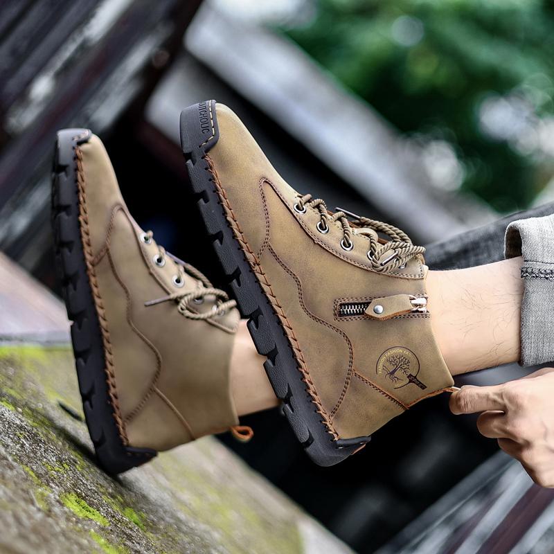 Мужская повседневная обувь 38–48 с высоким берцем, кожаная обувь большого размера в британском стиле в стиле ретро для вождения автомобиля