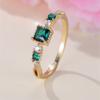 Trendy Square Green Stone Thin Rings For Women Gold Color White Zircon Stacking Wedding Bands Party Jewelry