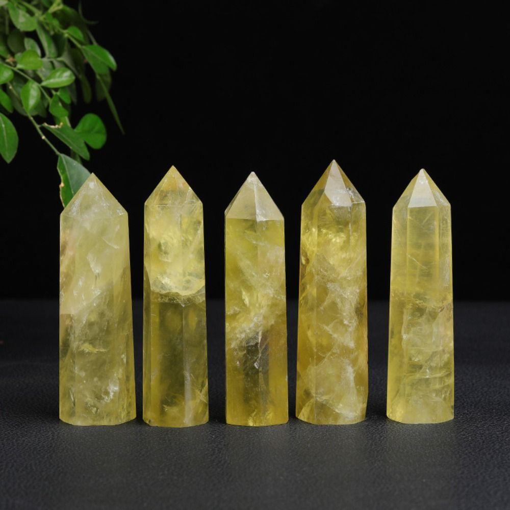 Unique Natural Crystal Beautiful Yellow Gem Home Decor Hexagonal Wand Column Energy Stone Pyramid