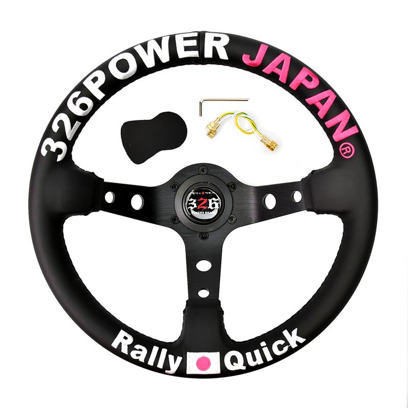 3two6 power JDM 320mm Sports Steering Wheel Black Spoke Depth Racing Steering Wheel with 5mm Thick Bracket