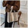 On The New Striped Simple Canvas Bag Autumn Korean Version Large Capacity Shoulder Bag Simple Foreign Fashion Bag