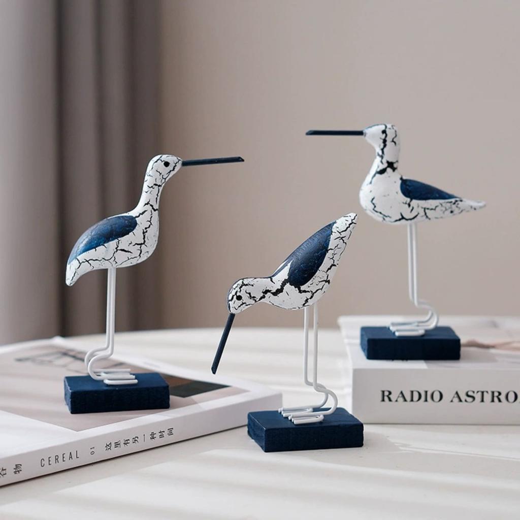 Coastal Ocean Seagull Wooden Figurine Nautical Decorations Ornaments,3PCS