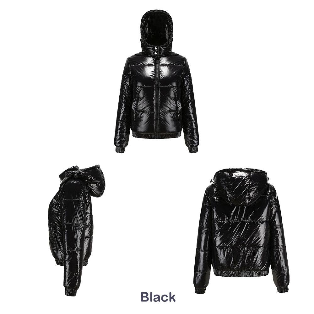 Куртки для женщин флисовая куртка осень-зима с капюшоном из хлопка 20D ламинирование брызгозащитная модная куртка с длинными рукавами блестящая хлопковая одежда женская
