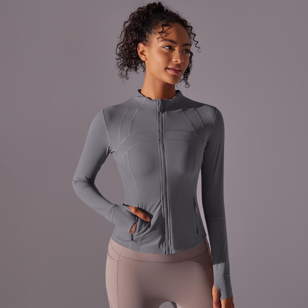New Double-sided Nylon Brushed Sports Zipper Stand Up Collar Yoga Jacket, Sports Running Fitness Long Sleeved Top For Women