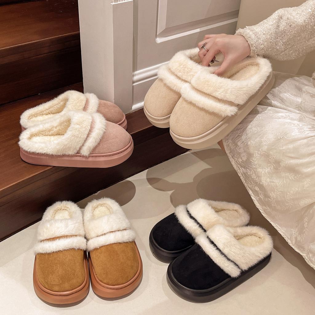 Fur Slippers For Women Winter Fluffy Fashion Warm Thick Sole Plush Cozy Slides For Home Indoor Platform Shoes