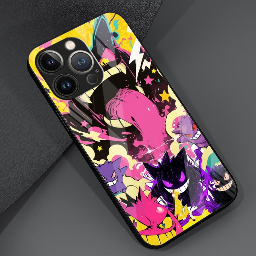 Glass Case for iPhone 17 Pro Max 12 16 14 8 Air 15 Plus 13 11 XR Phone Cover Hot Pokemon Gengar
