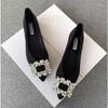 Pointed Flat Shoes Temperament Single Shoes Women's Spring and Autumn 2025 New Square Buckle Gentle Evening Wind Crystal Diamond Doudou Shoes