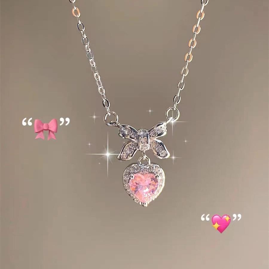 Exquisite Clavicle Chain Elegant Colorful Bow Pendant Necklace for Women Girl Temperament Collar Chain Korean Student Daily Wear