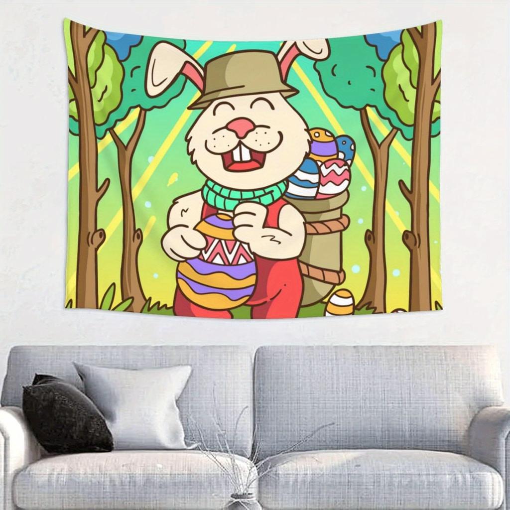 Easter Bunny Delight Festive Cartoon Tapestry Perfect for Cozy Unique Vibrant Cheerful Playful Holiday Decor