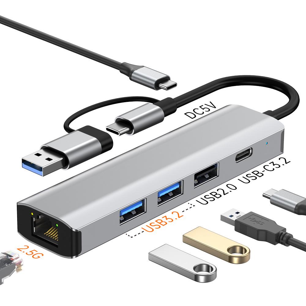 Универсальная док-станция 6-в-1 USB-C для ноутбука с USB 3.2 и сетевым адаптером 10 Гбит/с
