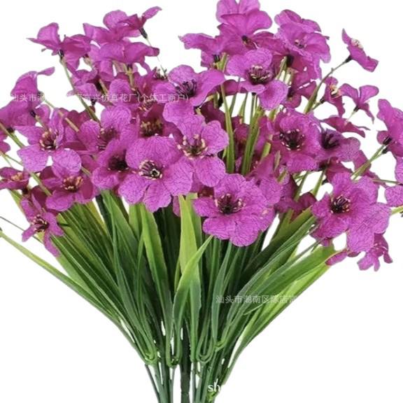 Artificial Spring Grass and Violet Flowers for Indoor/Outdoor Decor