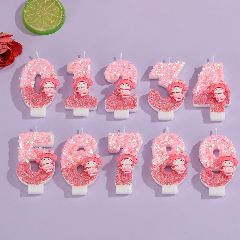 Розовые Блестящие Мультяшные Свечи для Торта на День Рождения – Украшение для Вечеринки