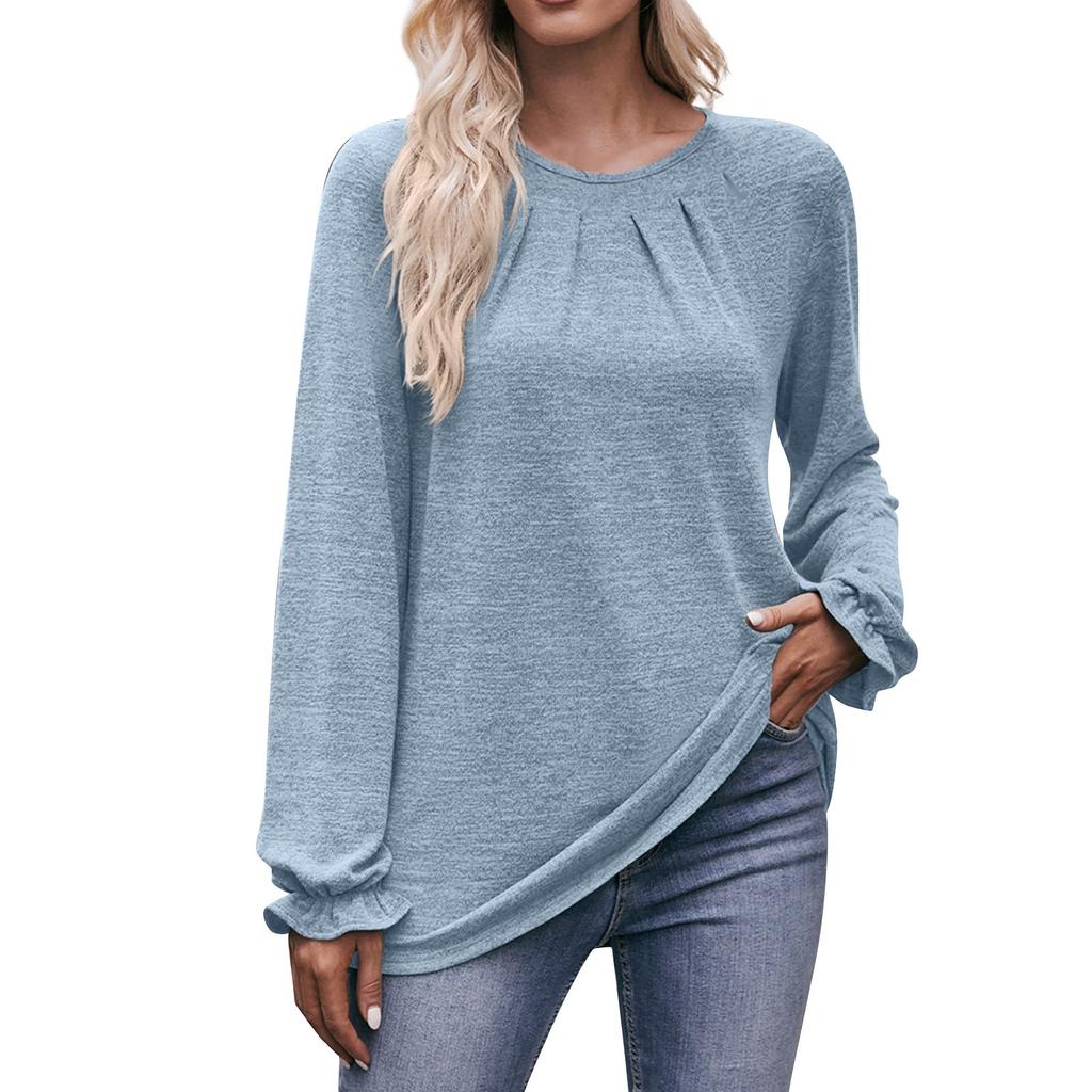 Женская повседневная модная удобная футболка для отдыха с круглым вырезом и длинными рукавами