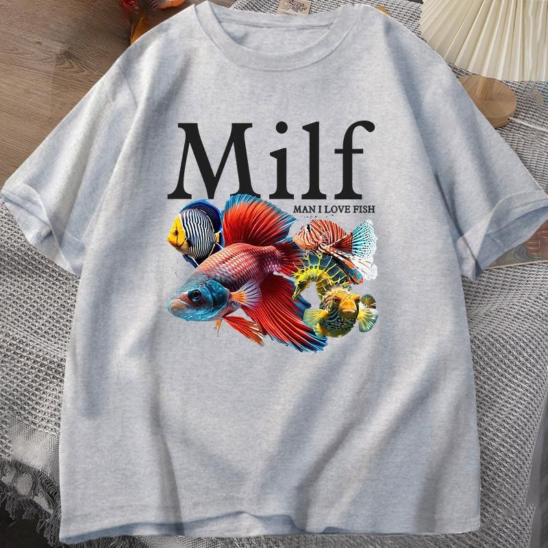 Unisex I Love Fish MILF TShirt Funny Fish Lover TShirt Unisex FisherUnisex Cotton Unisexs TShirt Harajuku Street Top Fitness Streetwear