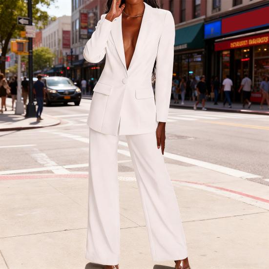 Женские костюмы-двойки Yousheng: блейзер на одной пуговице и широкие брюки, деловой кэжуал, профессиональные комплекты для работы и офиса