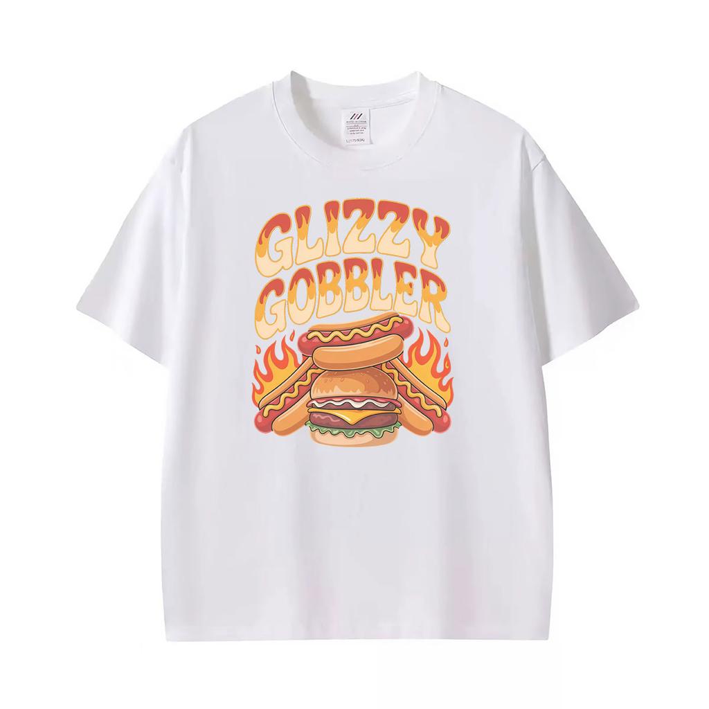 Glizzy Gobbler Faded Vintage Hot Dog Funny Meme Graphic Tshirts Unisexs Unisex Classic Cotton T Shirt Casual Short Sleeve T Shirts