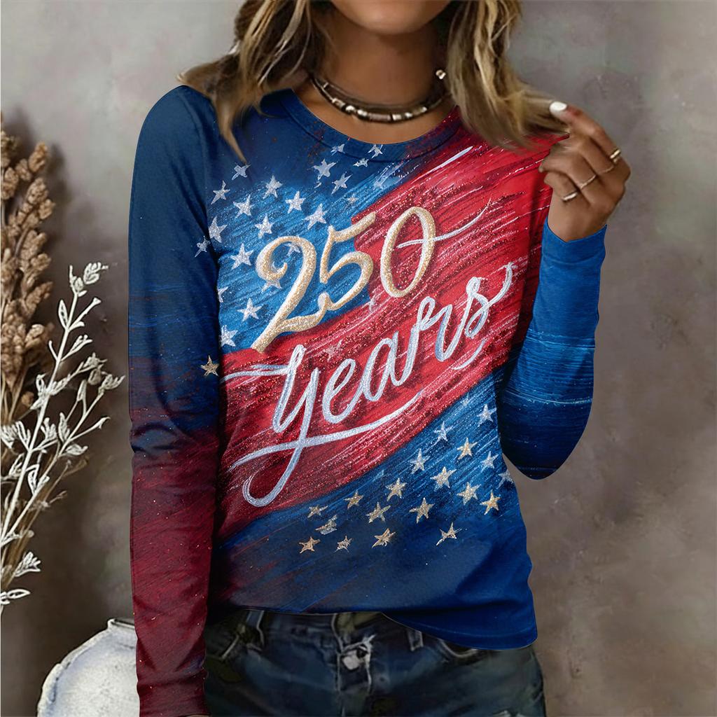 Женская рубашка с длинным рукавом Женская повседневная футболка с круглым вырезом и длинным рукавом с принтом