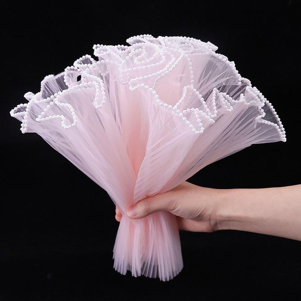 1Pcs Wave Yarn Flower Wrapping Cloth Pearl Lace Gift Packaging Paper  for Valentine's Day Wedding