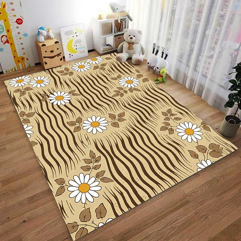 Floral Pattern Carpet with Daisy Design and Beige Background, Home Decor Suitable for use as an anti-slip for living room bedroom sofas