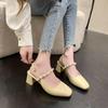 Fashion 2024 New Women Sandals Satin Square Heel Square Toe Buckle Strap Novelty Street Style British Style Pearl Belt Shoes for Women
