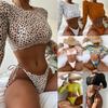 Swimwear Long-sleeved Mesh Jacket Women's Three-piece Swimsuit Leopard Print Sexy Bikini