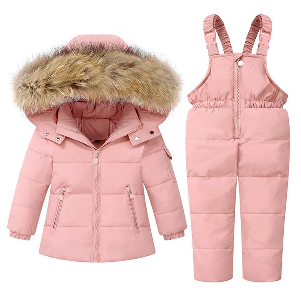 1-6 Years Kids Girls Boys Snow Wear Winter Hooded Puffer Jacket Outerwear and Bib Pants Two Piece Snowsuit Outfits