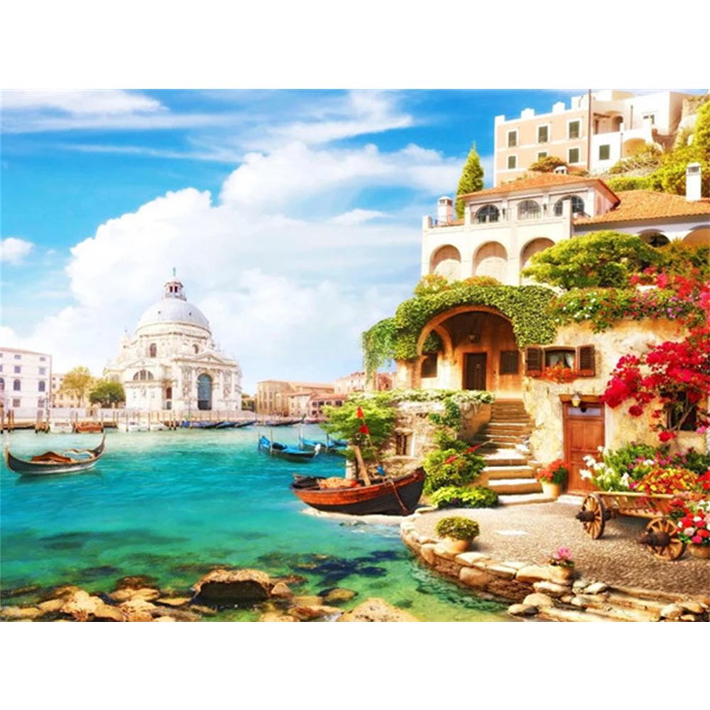 3D алмазная живопись город полный квадратный круглый дрель искусство горный хрусталь 5D DIY Алмазная вышивка пейзаж Приморский подарок ручной работы