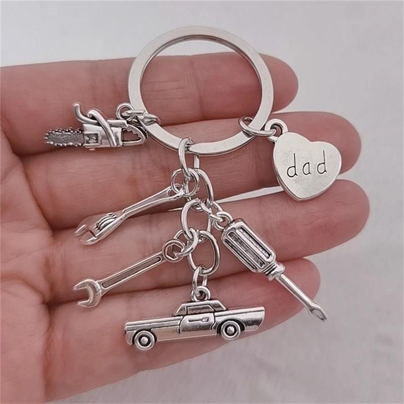 Handmade Dad Keychain Father's Day Gifts Car Lover Tools Dad Heart Pendant Mechanic Keychain Jewelry Souvenir Gifts