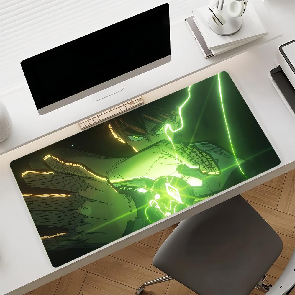 Large Gaming Desk Mat Antislip Mouse Pad with Stitched Edges Edgy Green Lightning Anime Art Design for All Gamers Office