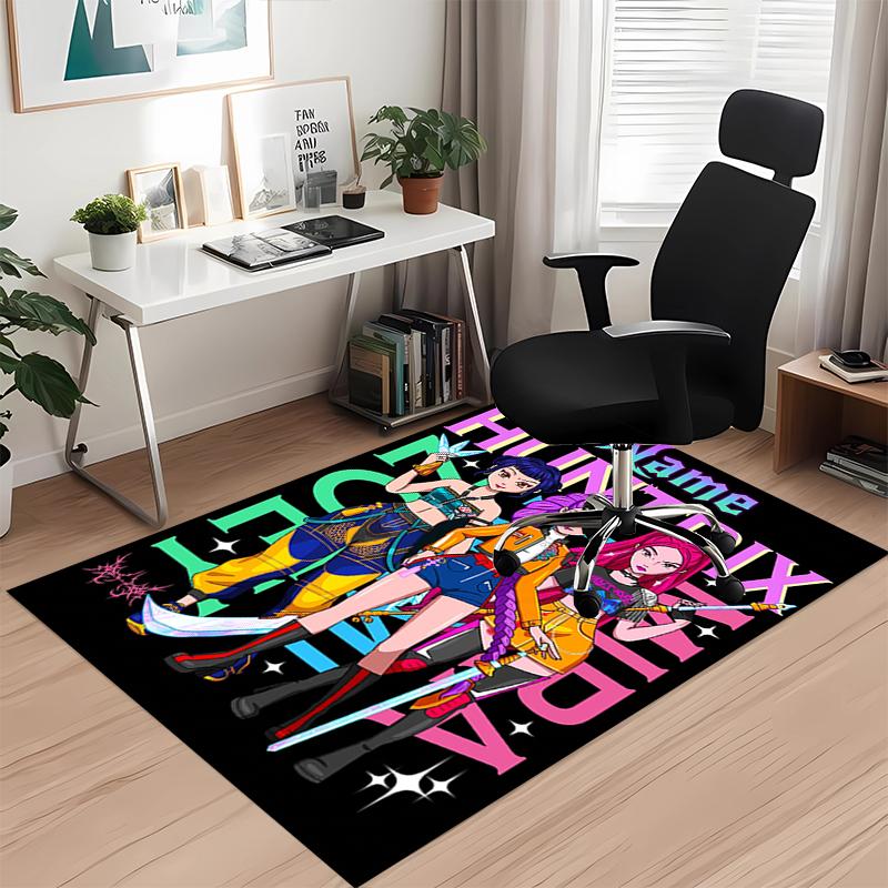 Custom Name Kpop Demon Hunters Printed Carpet Rug For Office Chair Living Room Bedroom Kitchen Room Decor Gifts