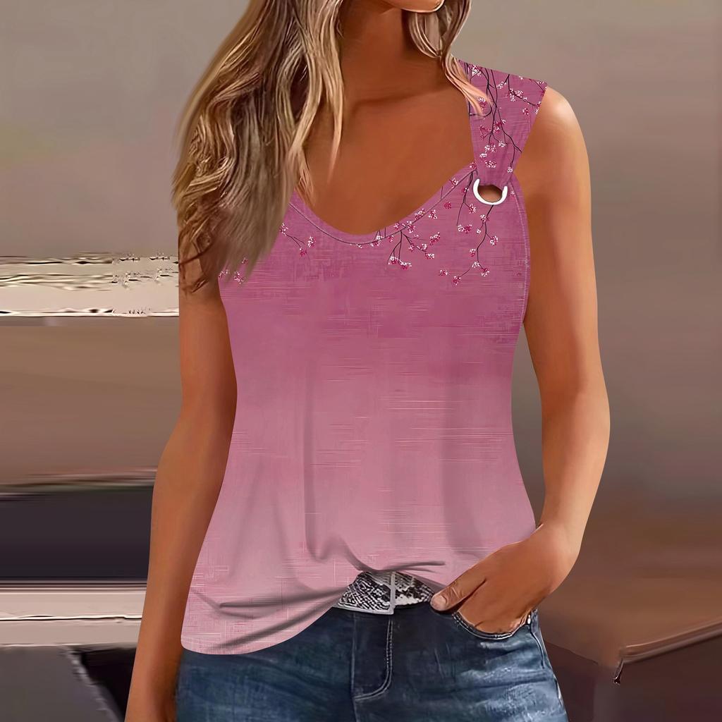 Womens Tank Top V Neck Basic Printed Casual Flowy Sleeveless Deep Side Cut Tops For Women