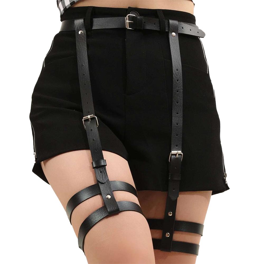 Женская модная подвязка, подвязка из искусственной кожи, декоративный ремень с шипами, регулируемая готическая подвязка, женское готическое белье, бондаж