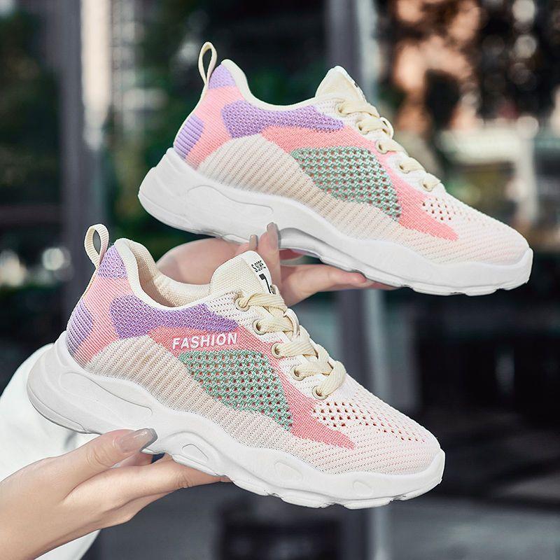 New women's sneakers trendy soft sole comfortable fly-woven breathable sneakers 2025 women's spring and summer sneakers