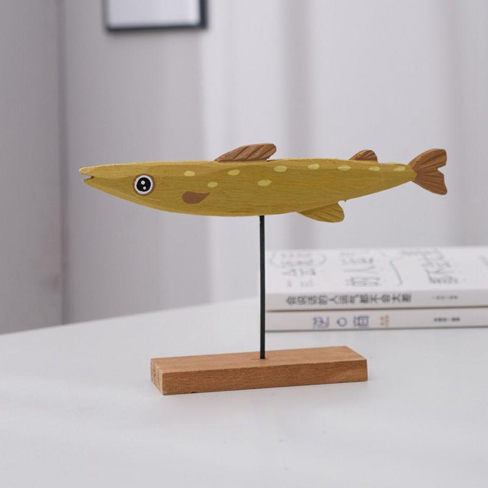 Decoration Handmade Crafts Fish Pattern Ornament Fishes Sculpture Table Decor Wooden Fish Statue