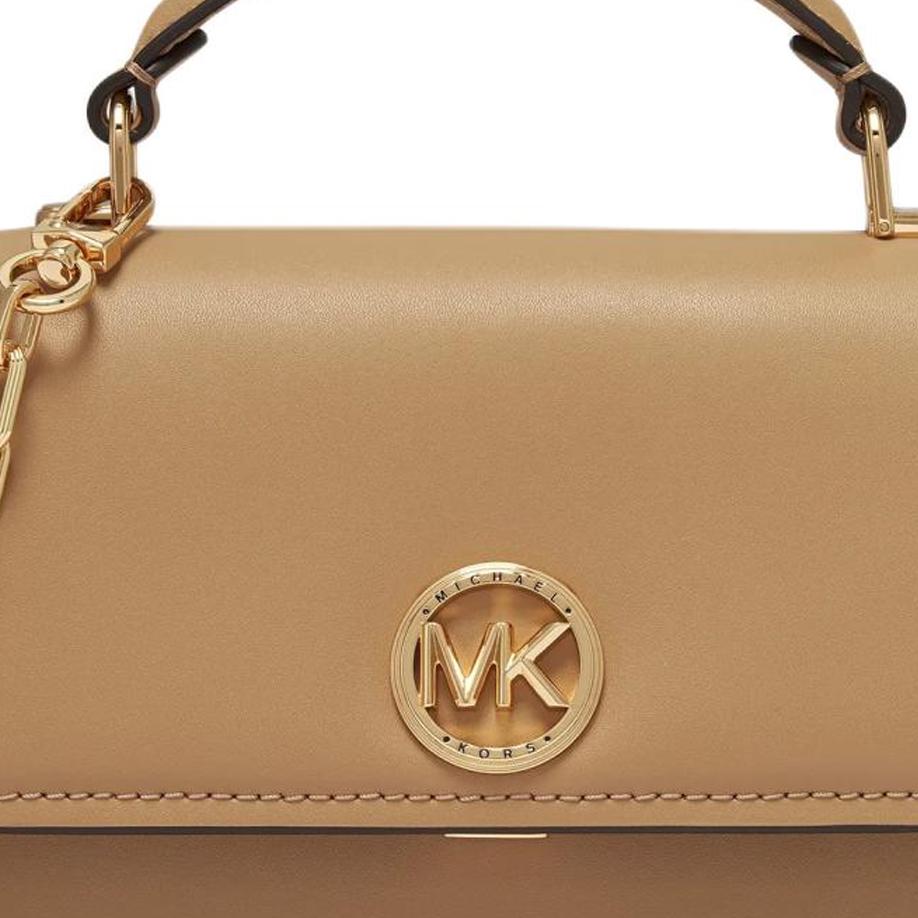 Michael Kors MK Delancey Круглая Кожаная Сумка-тоут на Плечо Crossbody с Металлическим Логотипом Маленькие Женские Сумки Верблюжий 32T4GD8C5L-CAMEL