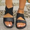 New Cross Elastic Flat Sandals for Women, Roman Style Plus Size Solid Color Fishmouth Shoes