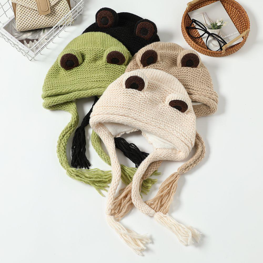 Шапка женская осенне-зимняя симпатичная пуловерная шапка-ушанка интернет знаменитость мультфильм наушники лягушка вязаная шерсть волосы с шапкой прилив