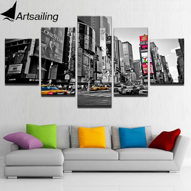 5 панелей живопись Нью-Йорк вид на улицу городской пейзаж настенная живопись украшение дома гостиная холст печать живопись